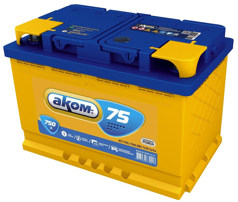 Стандарт 12V 75Ah 750A EN п.п (AKOM) 4607034730055
