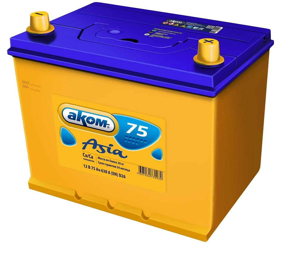 Asia 12V 75Ah 630A EN п.п (AKOM) 4607034730932