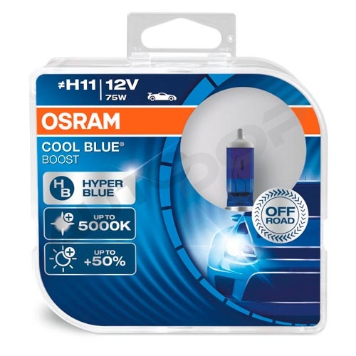Лампа галогенная H11 12V 75W 50% PGJ19-2 Cool Blue Boost (OSRAM) 62211CBBHCB