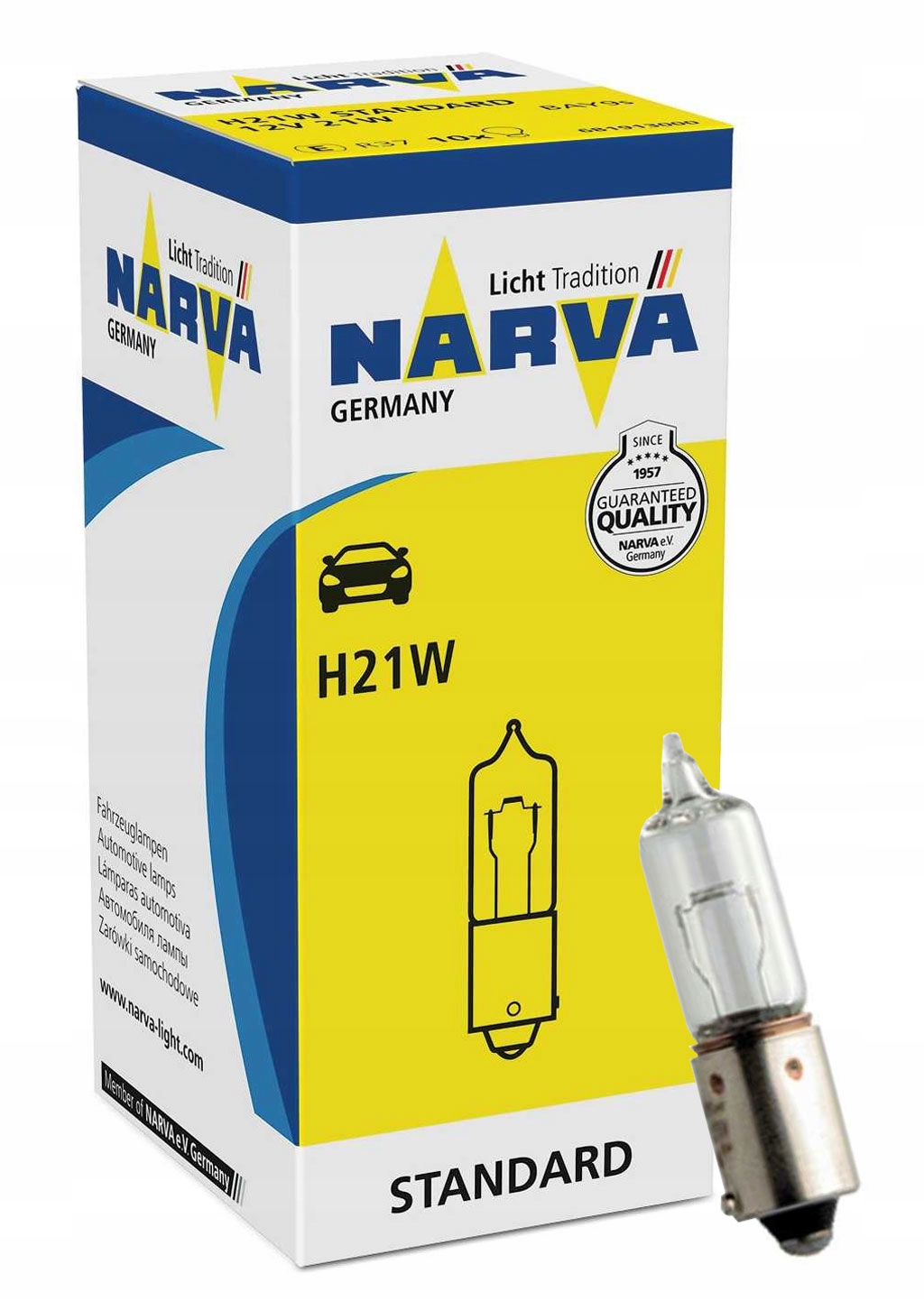 Лампа накаливания H21W 12V 21W BAY9s Standart (NARVA) 68191