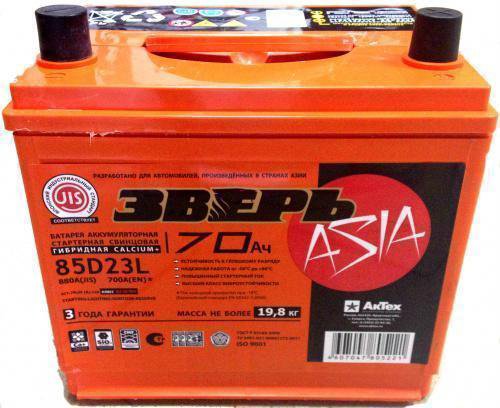 Asia 12V 70Ah 720/900A EN о.п (ЗВЕРЬ) 6СТ70VL85D23L
