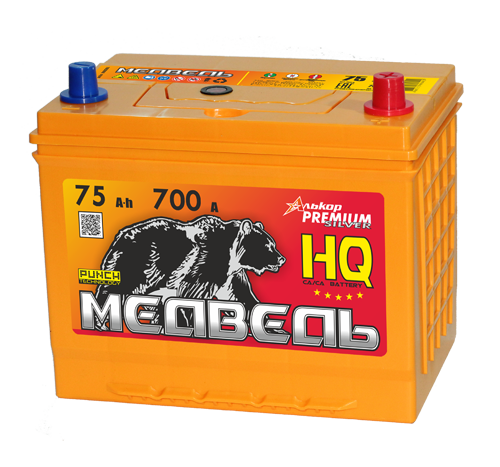 Asia HQ 12V 75Ah 700A о.п (Медведь) ТЮМЕНЬ 6СТ75VLA ASIA90D26L