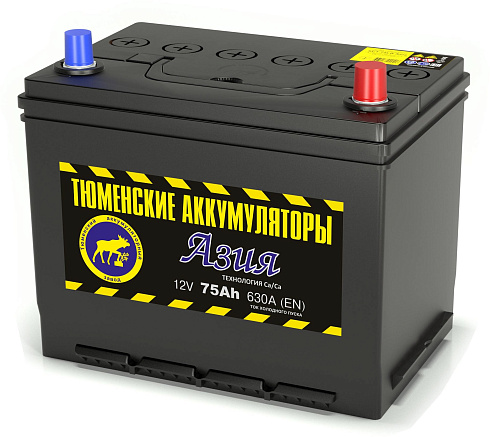 Asia 12V 75Ah 630A EN о.п (TYUMEN BATTERY) ТЮМЕНЬ Asia6CT75LR