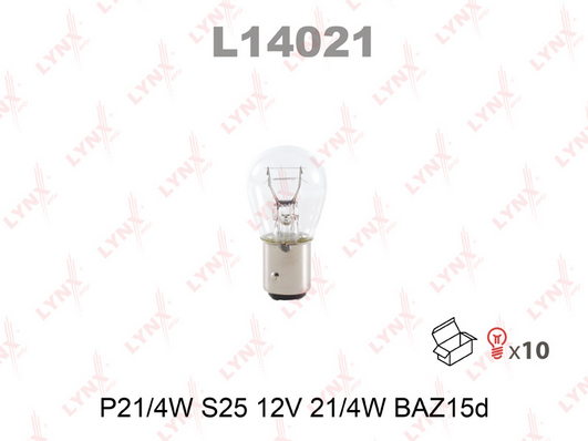 Лампа накаливания со смещением P21/4W 12V 21W BAZ15d (LYNXauto ) L14021