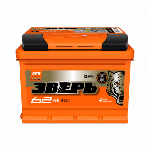 Низкий 12V 62Ah 640A EN о.п (ЗВЕРЬ) ZVK623R
