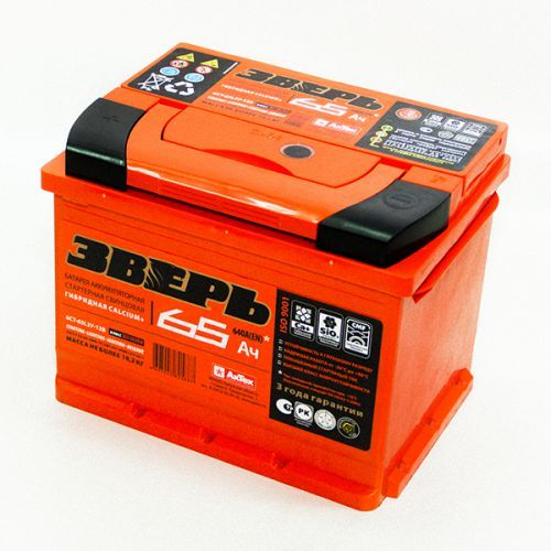 Стандарт 12V 65Ah 640A EN п.п (ЗВЕРЬ) ZVK653L